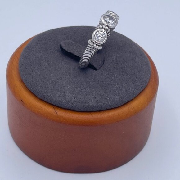 Judith Ripka 925 Sterling Silver 3-Stone CZ Bezel Ring Size 8 Thailand Estate - Picture 5 of 7